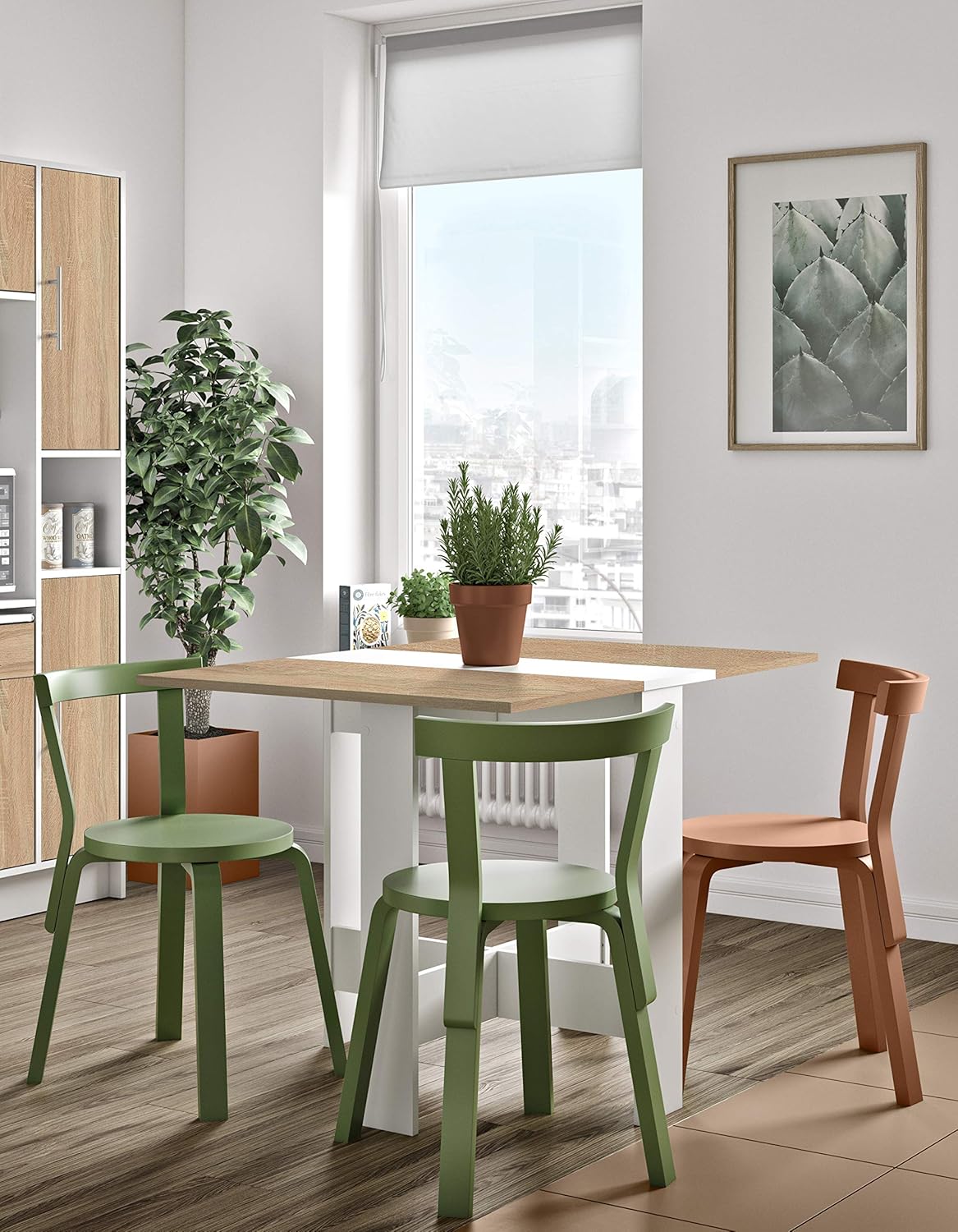 Symbiosis Trick B2 tafel, hout veredeld, blanc/chêne naturel, 73,4 x 103 x 76 cm