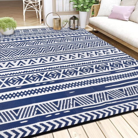 Buiten Vloerkleed - Buitenkleden - Buitentapijt - Opvouwbaar - UV-bestendig - Waterdicht - Omkeerbaar - Buitenmatten - voor Buiten - Balkon - Strand - Picknick -Terras - Rechthoekig - 240 x 300 cm - Blauw