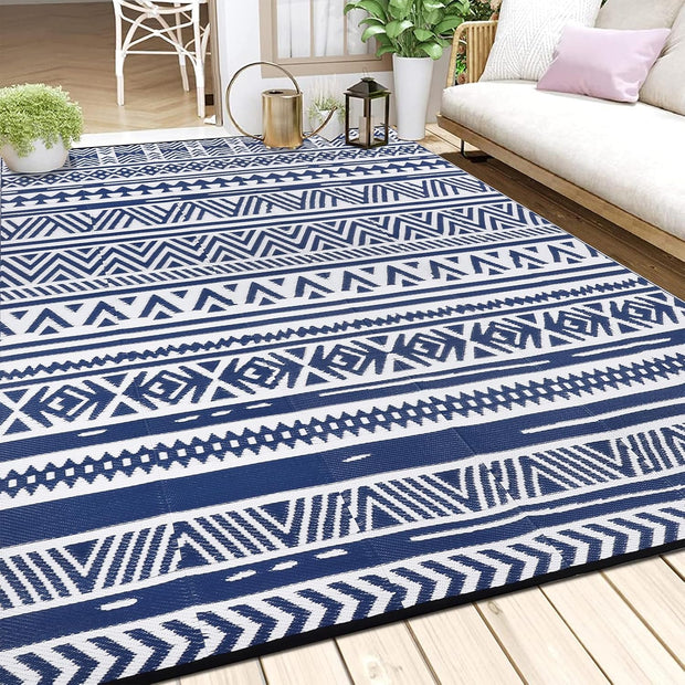 Buiten Vloerkleed - Buitenkleden - Buitentapijt - Opvouwbaar - UV-bestendig - Waterdicht - Omkeerbaar - Buitenmatten - voor Buiten - Balkon - Strand - Picknick -Terras - Rechthoekig - 240 x 300 cm - Blauw