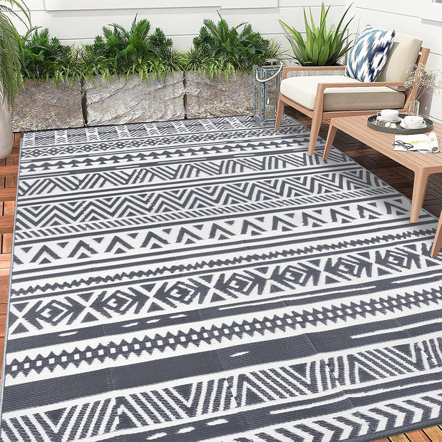 Buiten Vloerkleed - Buitenkleden - Buitentapijt - Opvouwbaar - UV-bestendig - Waterdicht - Omkeerbaar - Buitenmatten - voor Buiten - Balkon - Strand - Picknick -Terras - Rechthoekig - 240 x 300 cm - Grijs