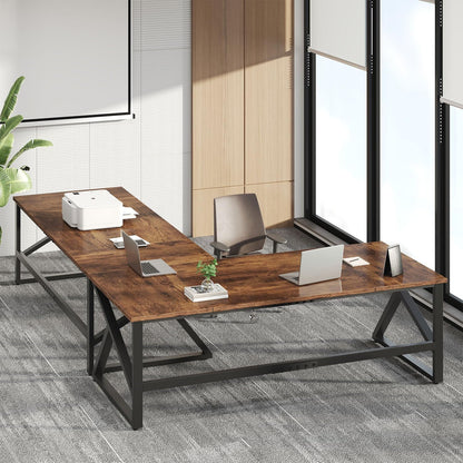IBF Bureau in bruin-bruine kleur met een lengte van 70 inch, industrieel groot dubbel bureau van metaal en hout voor computer, lange bureautafel voor thuis 180 cm