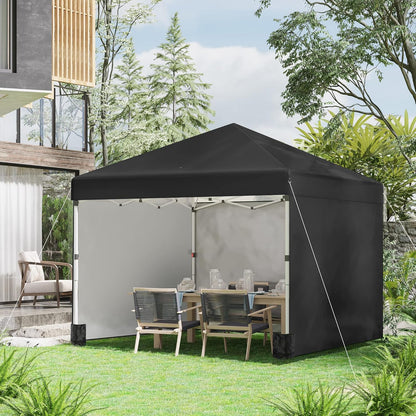 Outsunny 3 x 3 (M) pop-up paviljoen met 3 zijwanden, beengewichtzakken en tas op wielen, in hoogte verstelbare partytent, evenementenonderdak voor tuin, terras, zwart