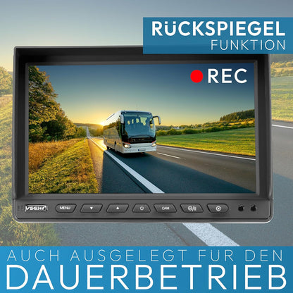 VSG24 7"professionele achteruitrijmonitor / 12-24 volt/afstandslijnen/spiegelend beeld / 2 video-ingangen/off-vertraging/e-goedkeuring/camerastroomvoorziening/elect-serie 22D. 10" QUAD Rückfahrmonitor