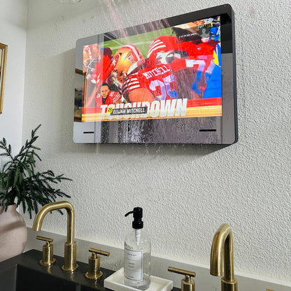 SYLVOX Smart Mirror Badkamertelevisie, badkamerspiegel, tv, 32 inch FHD, IP66 waterdicht, 12 V, Google TV 1080P, 60Hz, mobiele telefoon op tv, wifi en bluetooth, smart tv voor hotel, gym, sauna