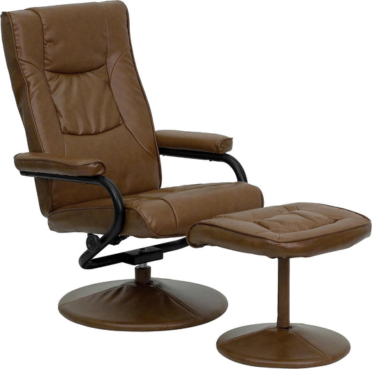 Flash Furniture Hedendaagse fauteuil en Ottomaanse fauteuil met lederen basis, metaal, Palimino, 72,39 x 58,42 x 39,37 cm