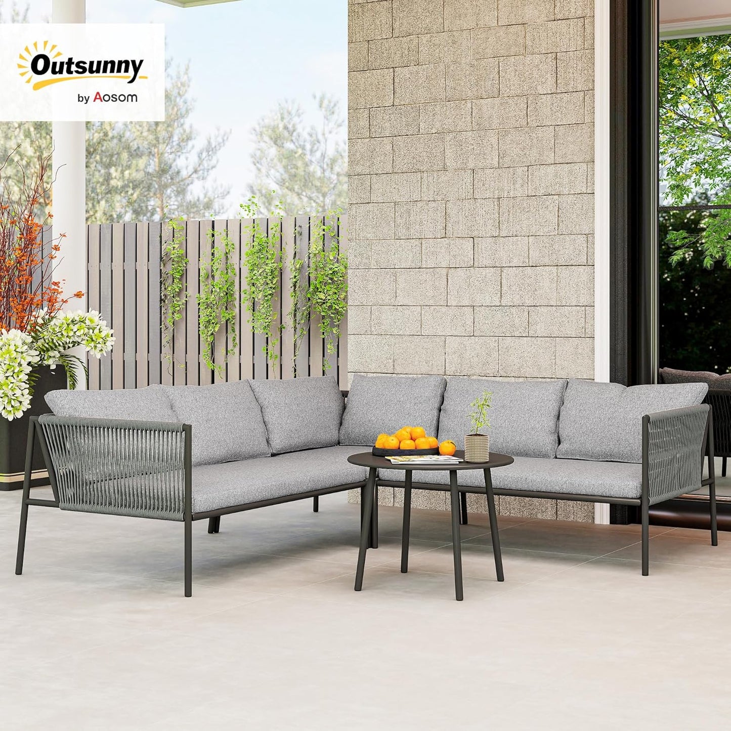 Loungeset – Tuinmeubelset – Buitenmeubels – Balkonset – Terrasmeubels – Weerbestendig Gepoedercoat Staal – Modulaire Opstelling Met Comfortabele Kussens