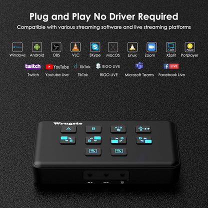 Wrugste Dual Channel HDMI USB3.0 Video Capture Card, 1080p60fps Video Loopout en Capture, 30ms Ultra Low Latency, Streaming en opnemen op PS4/5, Switch, OBS en meer voor pc en Mac