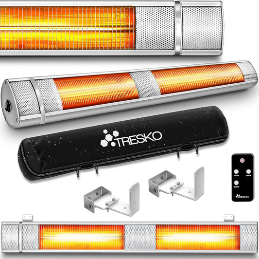 TRESKO infrarood verwarming, 3000 W, met afstandsbediening, elektrisch, voor op het terras, met 3 warmtestanden, terrasverwarming voor binnen en buiten, infrarode wandverwarming, verwarming voor de