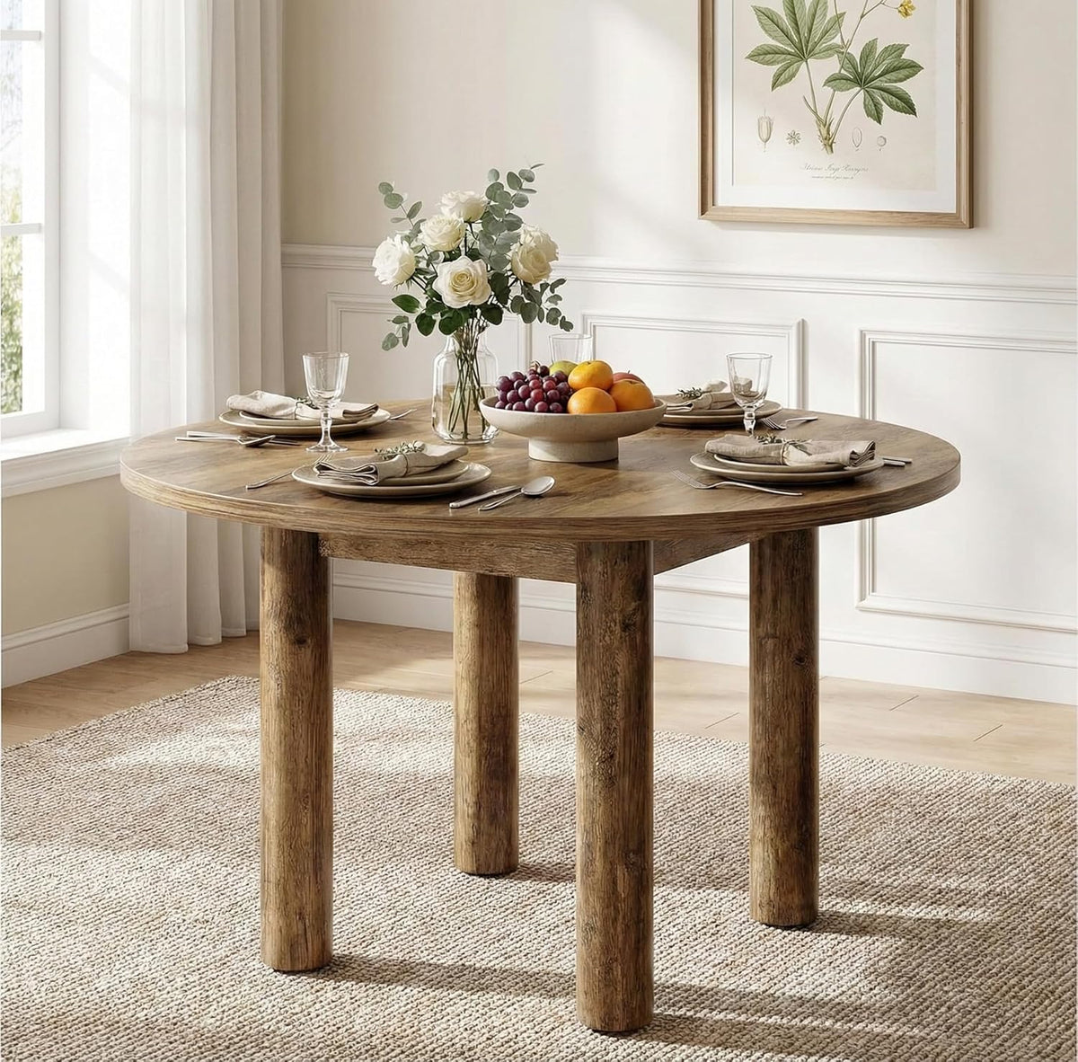 Ronde Eettafel – Eettafel Rond – Keukentafel – Houten Tafel – Eettafel Voor 4 Personen – 100 cm Diameter – Hoogwaardig MDF Bruin - QUORE