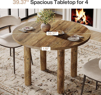 Ronde Eettafel – Eettafel Rond – Keukentafel – Houten Tafel – Eettafel Voor 4 Personen – 100 cm Diameter – Hoogwaardig MDF Bruin - QUORE