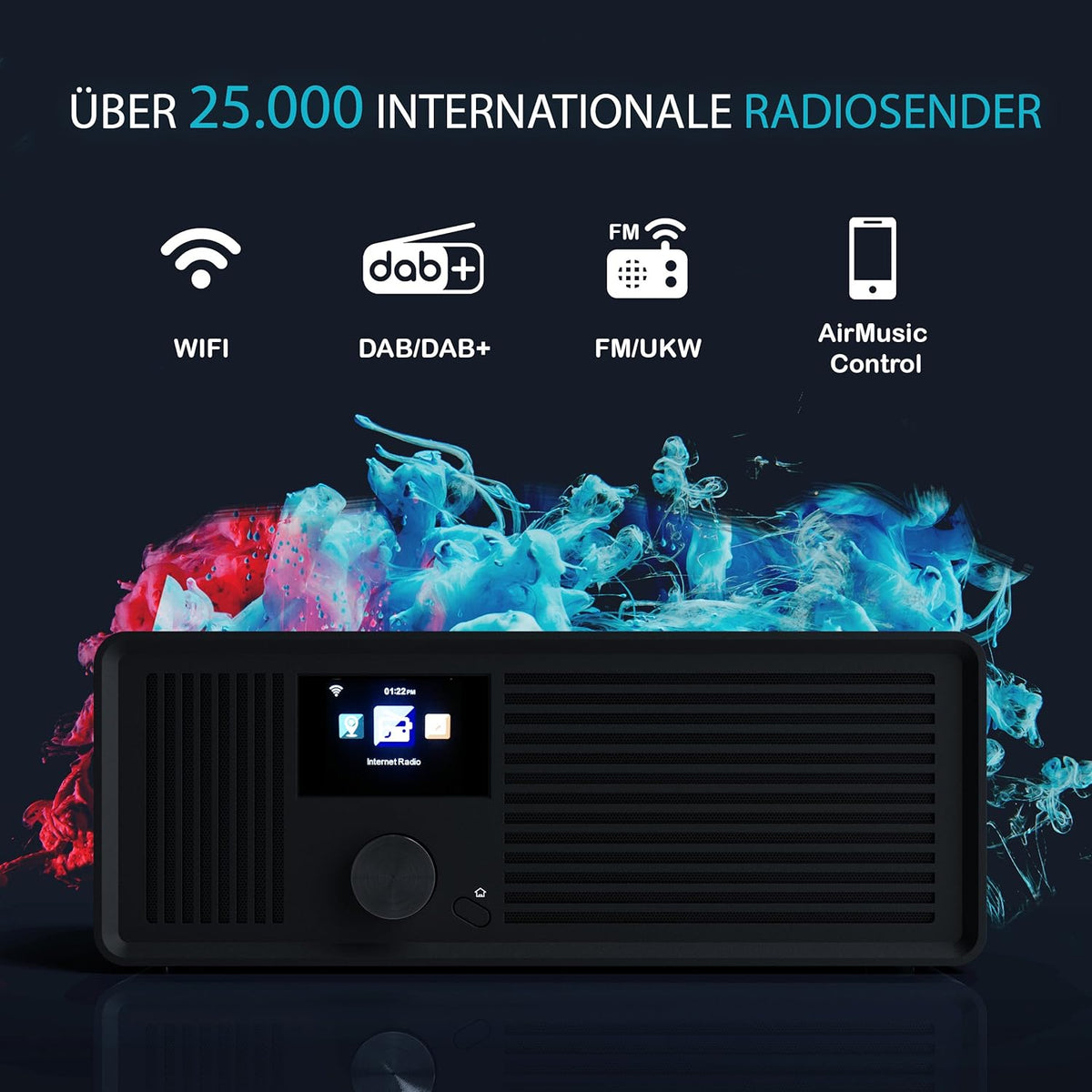 Sky Vision DAB 70 - Stereo DAB+ Internetradio (FM, Wifi, Met AUX-Aansluiting Plus Kabel, Digitale Radio-Wekker, Met Afstandsbediening), Zwart