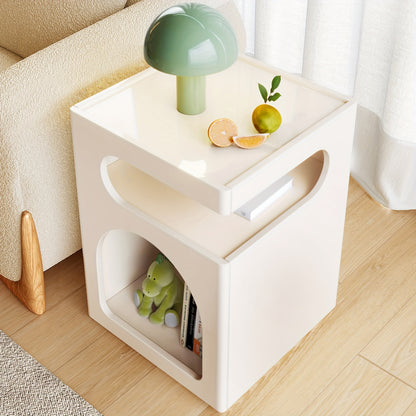 Bijzettafel – Bijzettafeltje – Salontafel – Nachtkastje – Banktafel – Compact Formaat – Hardhouten MDF Blad – Milky White – Open Opbergruimte – Eenvoudige Montage