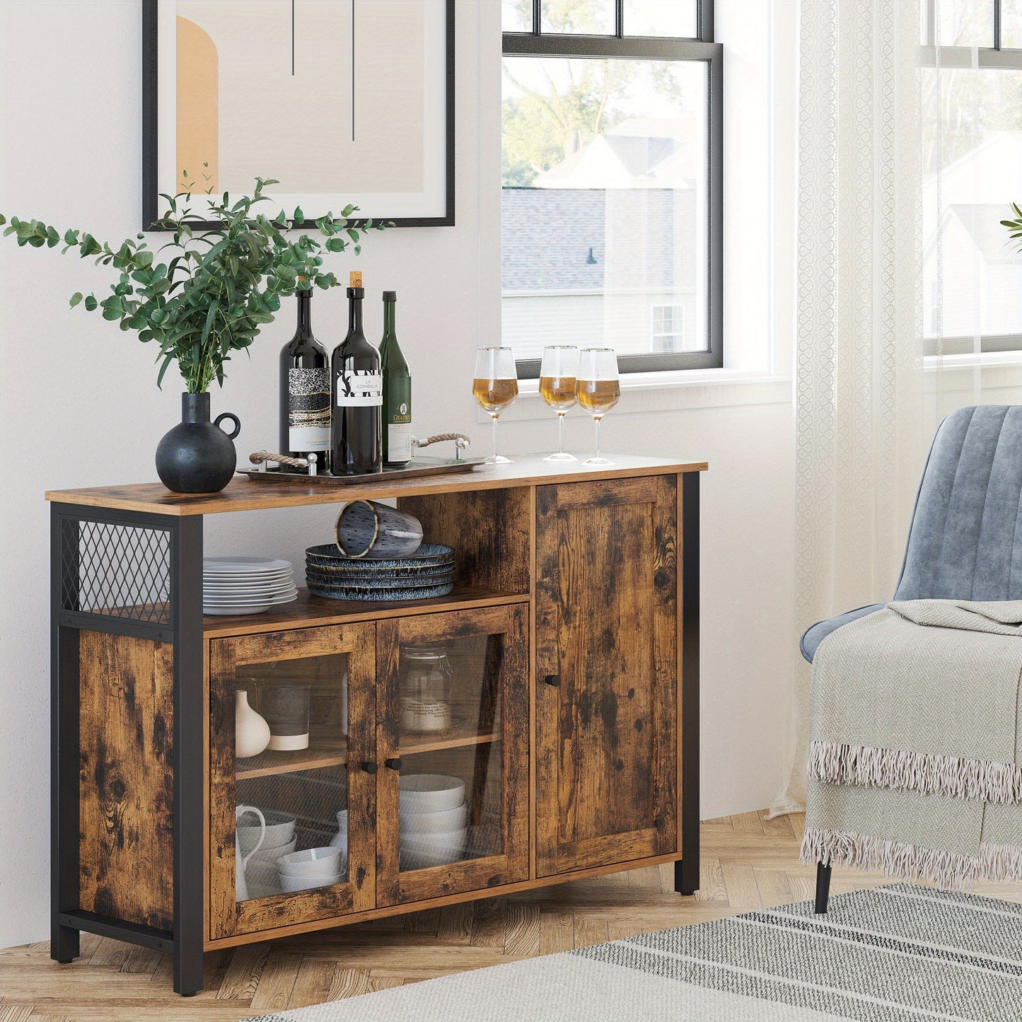 Buffetkast – Dressoir – Sideboard – Buffettafel – Kast – Industrieel Design – Hardhouten Afwerking – 33 x 110 x 75 cm