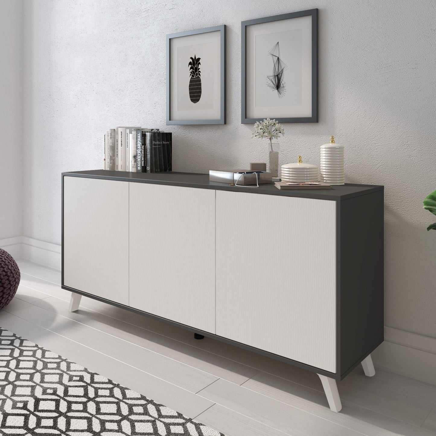Dabello Sideboard, Kitchen Buffet, Design Living Room Cabinet, Modern 3-Door Sideboard with Shelves, 154x40x75 cm, Available in 6 Colors