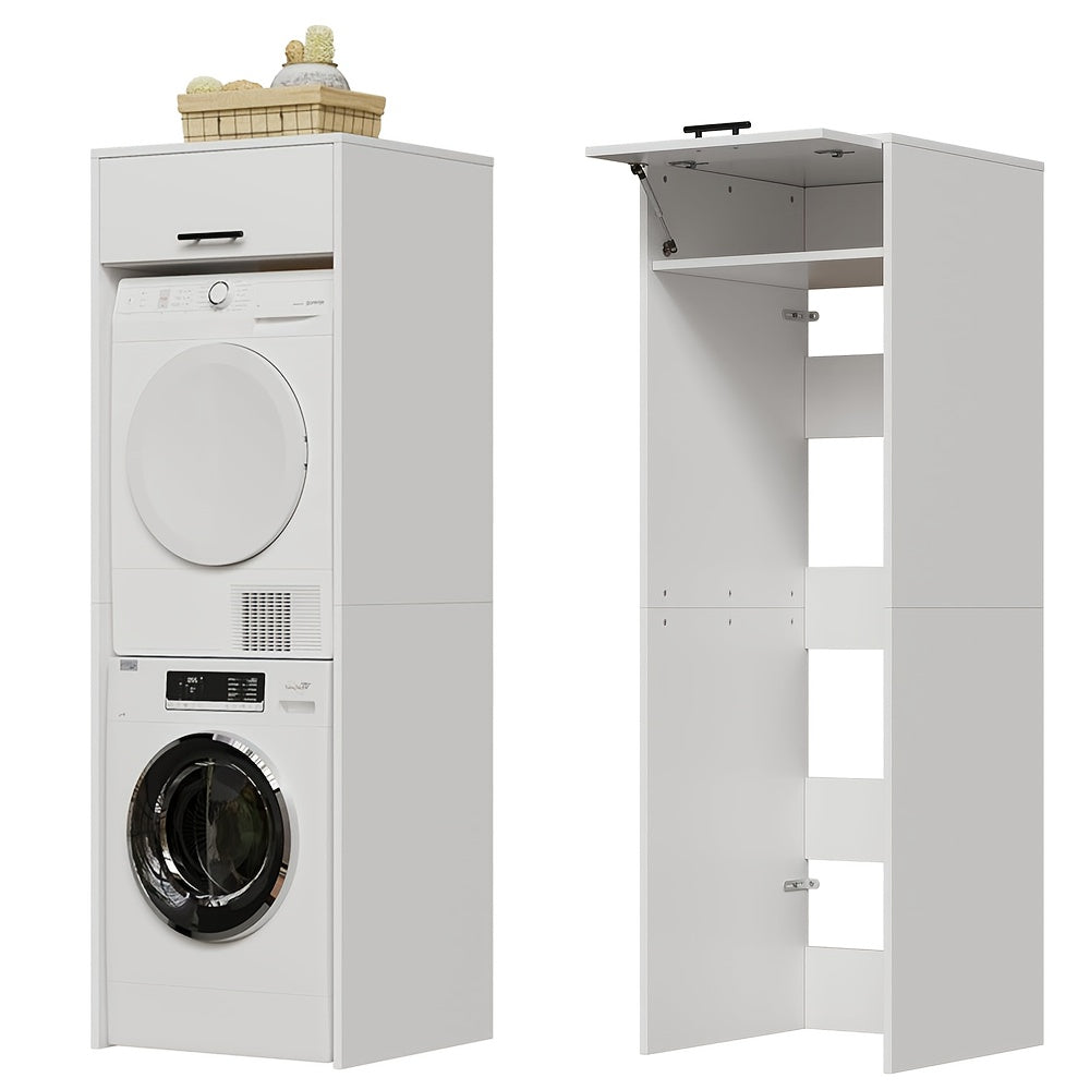 Wasmachinekast – Wasdrogerkast – Opbergkast – Stapelbare Kast – Wasruimte Organizer – Ruimtebesparend Ontwerp – Robuuste Houten Constructie – 200x65x65 cm – Vrijstaand – Eenvoudige Montage