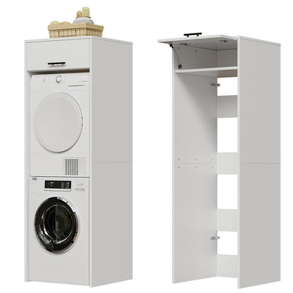 Wasmachinekast – Wasdrogerkast – Opbergkast – Stapelbare Kast – Wasruimte Organizer – Ruimtebesparend Ontwerp – Robuuste Houten Constructie – 200x65x65 cm – Vrijstaand – Eenvoudige Montage