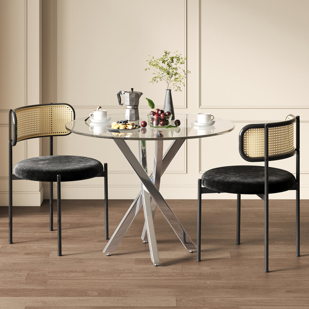 Eettafel – Tafel – Ronde Tafel – Keukentafel – Bijzettafel – Gehard Glas Tafelblad – Gegalvaniseerd Stalen Onderstel – 80x80x75 cm – Ruimtebesparend Design