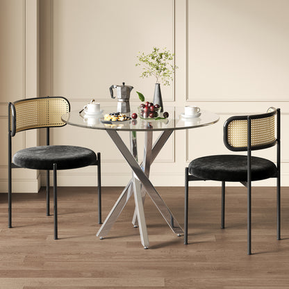 Eettafel – Tafel – Ronde Tafel – Keukentafel – Bijzettafel – Gehard Glas Tafelblad – Gegalvaniseerd Stalen Onderstel – 80x80x75 cm – Ruimtebesparend Design