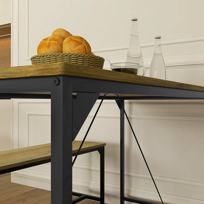 Eettafelset – Eettafel – Eetkamer Tafel – Keukentafel – Zitgroep – Stijlvol Ontwerp – MDF En Massief Hout – 4 Personen – Met 2 Banken