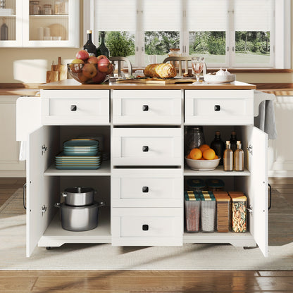 Multifunctional Kitchen Island with Mobile Storage Cabinet & Buffet - & Classic Design, Freestanding Floor Cabinet with Spacious Countertop, Ample Storage Space, No Electrical Required for Dining Room & Living Room, Durable M