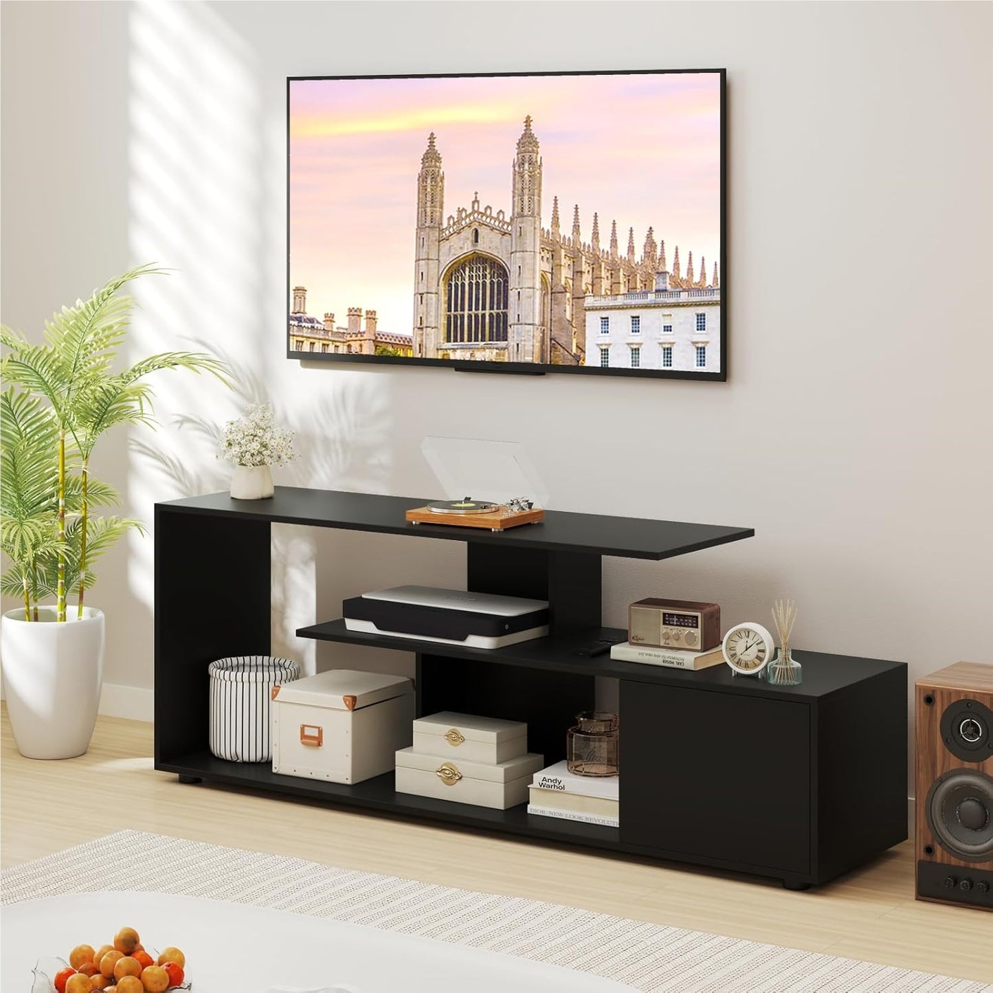 TV-kast – TV-meubel – Lowboard – Tv-dressoir – Tv-meubel zwart – Asymmetrisch ontwerp – Stevige constructie tot 55 inch