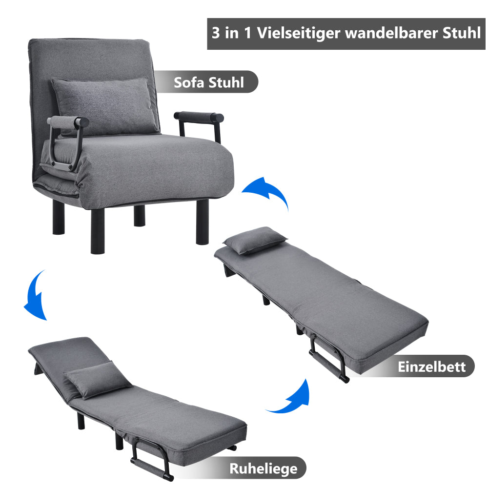 Slaapstoel – Slaapfauteuil – Slaapbank – Logeerbed – Zetelbed – Verstelbare Rugleuning 6 Posities – Inklapbaar en Ruimtebesparend – Comfortabele Zitting met Kussens