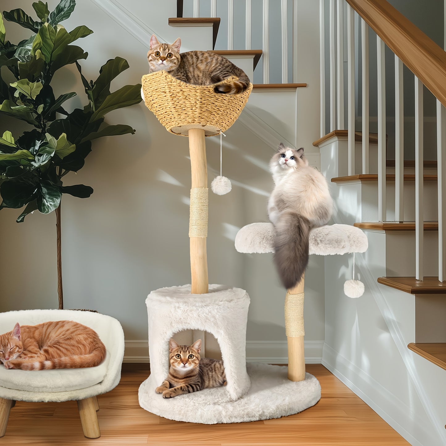Luxurious Multi-Level Modern Cat Tree Tower, Perfect for Large Cats - Plush Fabric Apartment, Durable Cat Scratching Posts And Jumping Platforms, Ideal for Kittens And Fish Enthusiasts, Large Cat Tower