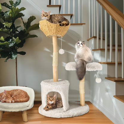 Cat Tree Tower, Multi-level Plush Cat Apartment, Equipped with 2 Cat Scratching Posts, 2 Perches, Hammock, Cave, Stable And Tilt-proof Cat House for Sleeping/playing, Easy to Assemble, A Perfect Christmas Tree for Indoor Kitt