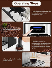Koffiezetapparaat - Espresso - Espresso Machine - Cappuccino koffiezetapparaat - Melkopschuimer - LCD touch - Semi automatische Pomp - 1200W - Licht grijs