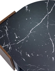 Salontafel - Donker Marmeren Salontafel - Walnoot - Woonkamertafel - Salontafel rond - Salontafel met opbergruimte