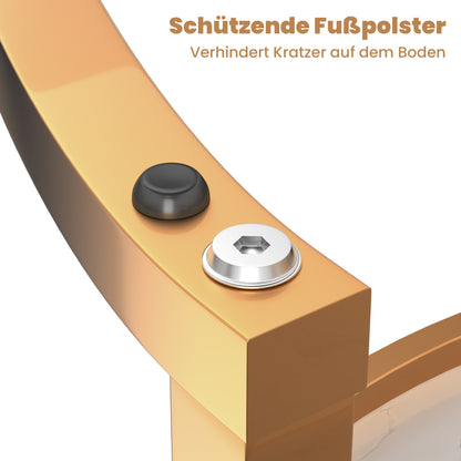 2-delige Salontafel Set – Woonkamer Tafel – Balkon Tafel – Marmeren Tafel – Hoogglans Tafel – Gouden Frame – Opbergruimte Onderblad