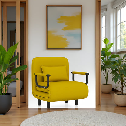 Sofabed – Slaapbank – Bedbank – Logeerbed – Zetelbed – Verstelbare Rugleuning – Memory Foam Kussen – Metaalframe 60x68x85 cm – Gouden Armleuningen