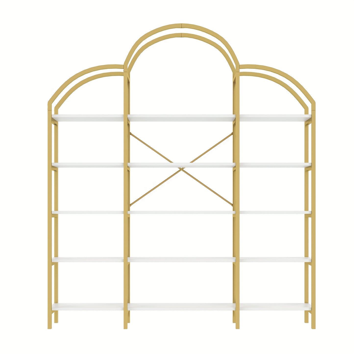 170 X 26 X 190cm Stylish Shelf, Tubular Steel MDF Material, Five Storage Levels, Unique Cloud Shape, Easy to Assemble And Clean, Golden + White, Standing Shelf