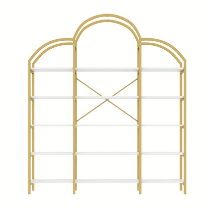170 X 26 X 190cm Stylish Shelf, Tubular Steel MDF Material, Five Storage Levels, Unique Cloud Shape, Easy to Assemble And Clean, Golden + White, Standing Shelf