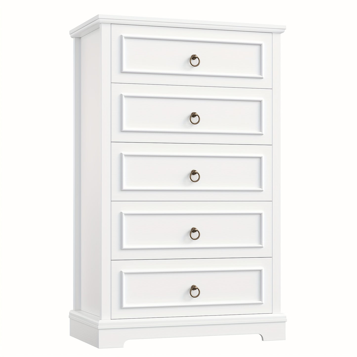 Hoge Ladekast – Commode – Kasten – Opbergkast – Dressoir – Wit Met Houten Nerf – 5 Ruime Lades – Compact En Stevig