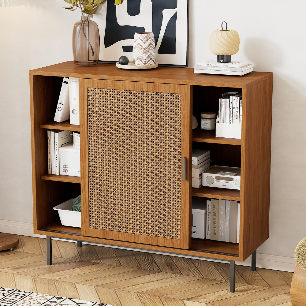Dressoir – Buffetkast – Ladekast – Opbergkast – Kast – Modern Landelijk Design – 2 Schuifdeuren – Verstelbare Plank – Massief Hardhout – Vrijstaand – Ruimtebesparend – Open Plank – Duurzaam