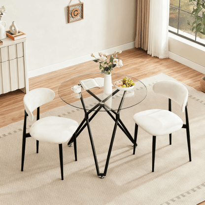 Ronde Eettafel – Eettafel Glas – Tafel Klein – Ronde Tafel – Keukentafel Zwart Metaal – 90 cm Diameter – Gehard Glasblad – Stevig Metalen Onderstel
