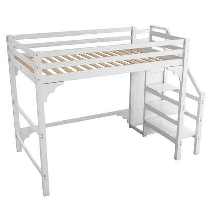 Hoogslaper – Stapelbed – Halfhoogslaper – Stapelbed Met Kast – Jungensbed – Wit – 140x200 cm – Opbergruimte Met Trap