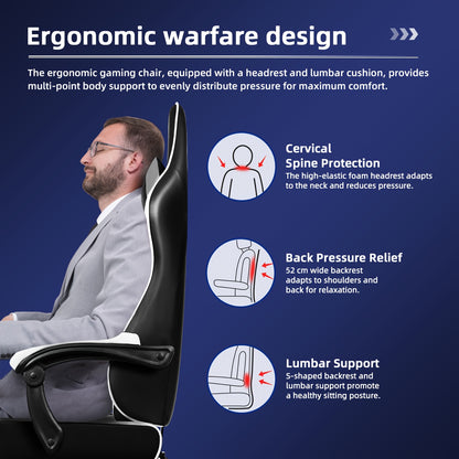 Carroltt Gaming Chair, Gaming Armchair Ergonomic Gamer Chair With Footrest, Headrest Lumbar Cushion, Upholstered Gaming Chair, Swivel Chair, Gaming Chair 150 Kg