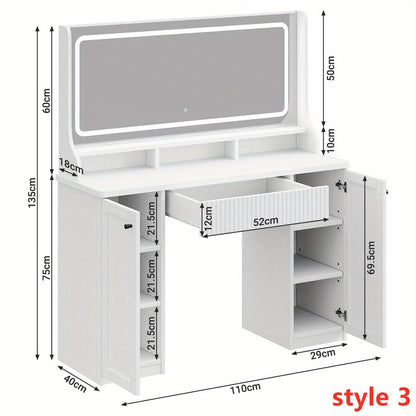 Make-up tafel – Kaptafel – Cosmeticatafel – Make-up bureau – Dressing table – Duurzaam hardhout en glas – Ruime opbergruimte met lades en verstelbare planken