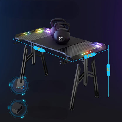 Gametafel – Gamebureau – Gaming Bureau – Computerbureau – Werktafel – Ergonomisch Design – Krasbestendig Carbonfiber Blad – 120/140/160 cm – M-Vormige Stalen Poten