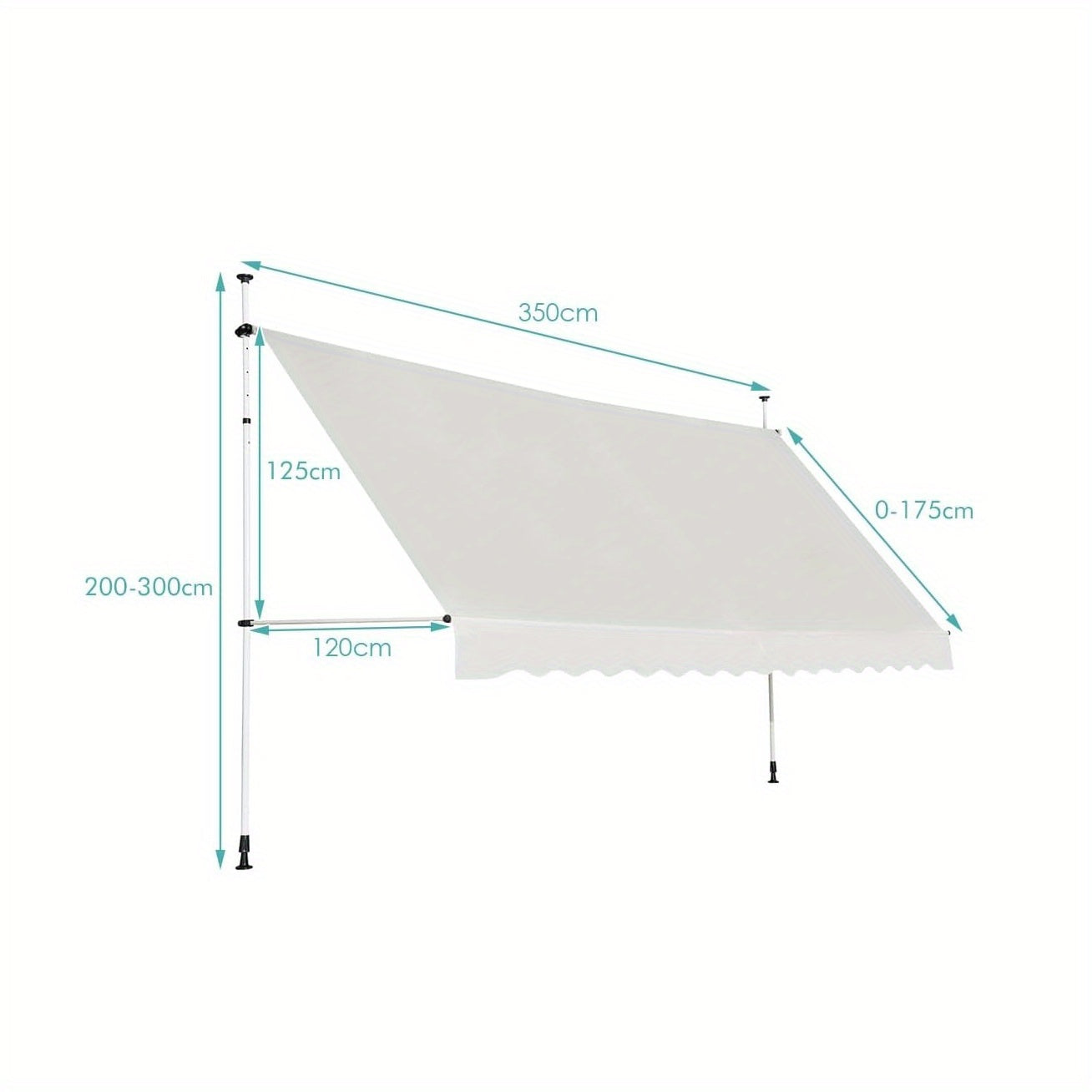 Balkonzonnescherm – Balkonluifel – Zonwering – Uitvalscherm – Zonneluifel – 200 cm Breed – Aluminium Frame – Handmatige Bediening