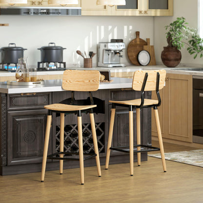 Barkrukken – Barkruk Set – Barstoelen – Keukenstoelen – Eetkamerstoelen – Set Van 2 Met Rugleuning – Hout En Metaal – Modern Tijdloos Design