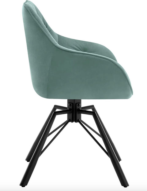 Eetkamerstoel - Set van 2 stoelen - Fluweel eetkamer stoel - Eettafel stoel - Fauteuil - Draaibaar - Velvet - Metalen poot - Turquoise