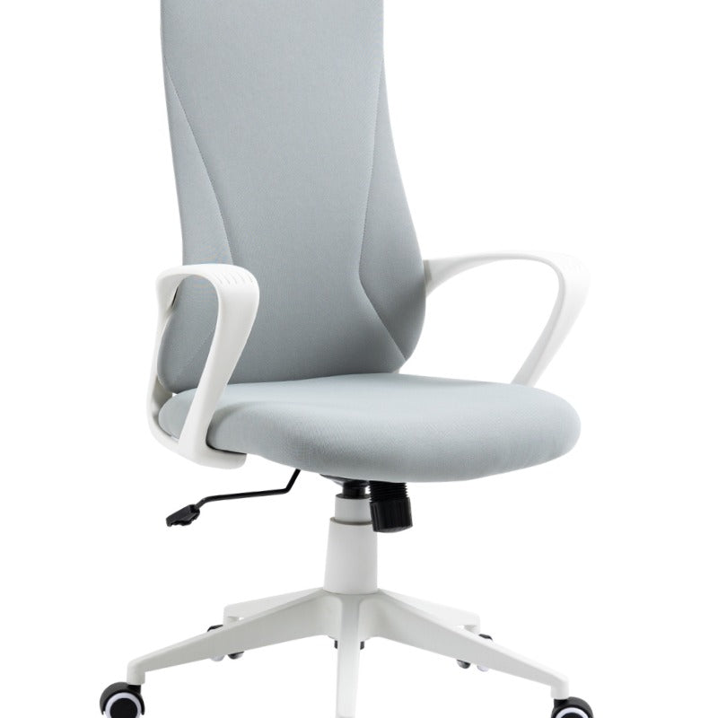 Ergonomische Bureaustoel – Bureaustoel Werkstoel – Draaistoel – Computerstoel – Thuiswerkstoel – Verstelbare Hoogte – Rockerfunctie – Lichtgrijze Stof – Roestvrijstalen Frame – 360° Draaibare Zitting