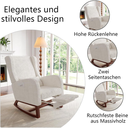 Schommelstoel – Relaxstoel – Schommelstoel Met Voetensteun – Lounge Stoel – Fauteuil – Linnen-Katoen Bekleding – Stevig Houten Frame – Compact 64x67x99 cm