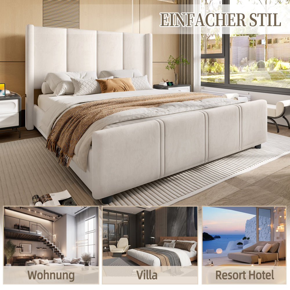Boxspringbed – Bedframe – Slaapbed – Stofbed – Gestoffeerd Bed – Donkergrijs – 140x190 cm – Hoog Hoofdbord – Stevig IJzerhout Frame