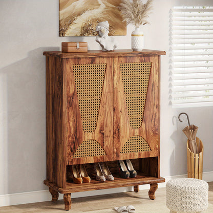 Schoenenkast – Schoenenrek – Schoenopberger – Schoenhouder – Schoenmeubel – 5-Lagen Rattan Deuren – Ruime Opbergruimte voor 25 Paar Schoenen