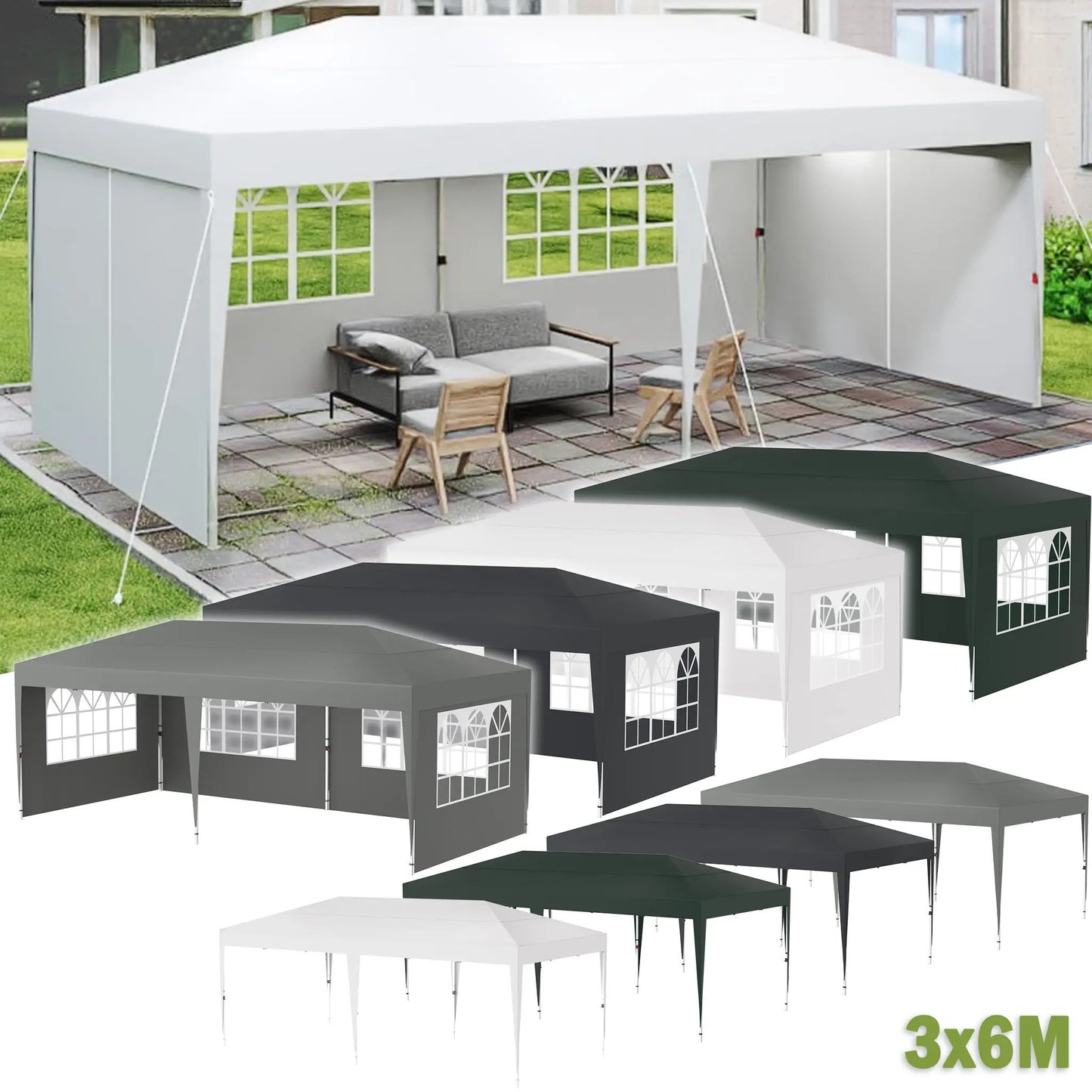 Partytent – Paviljoen – Vouwtent – Tuintent – Feesttent – 3x6 Meter – Verstelbare Hoogte – Waterdicht Polyester