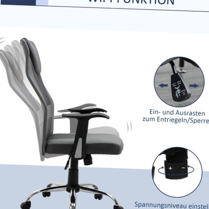Ergonomische Bureaustoel – Bureaustoel – Werkstoel – Kantoormeubilair – Draaistoel – Grijs – 360° Draaibaar – Verstelbare Zithoogte – Max. 120 kg